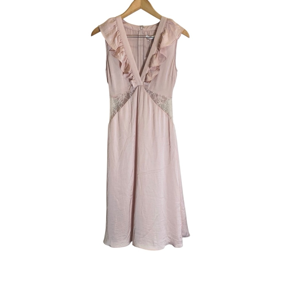 Avec Les Filles Women’s Blush Pink V-Neck Romantic Lace Panel Dress Sz XS